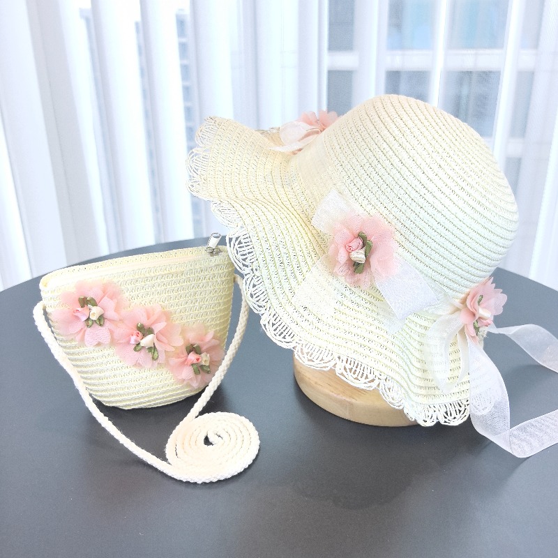 Bucket Hat Straw - قبعة قش للفتيات من قطعتين بلون