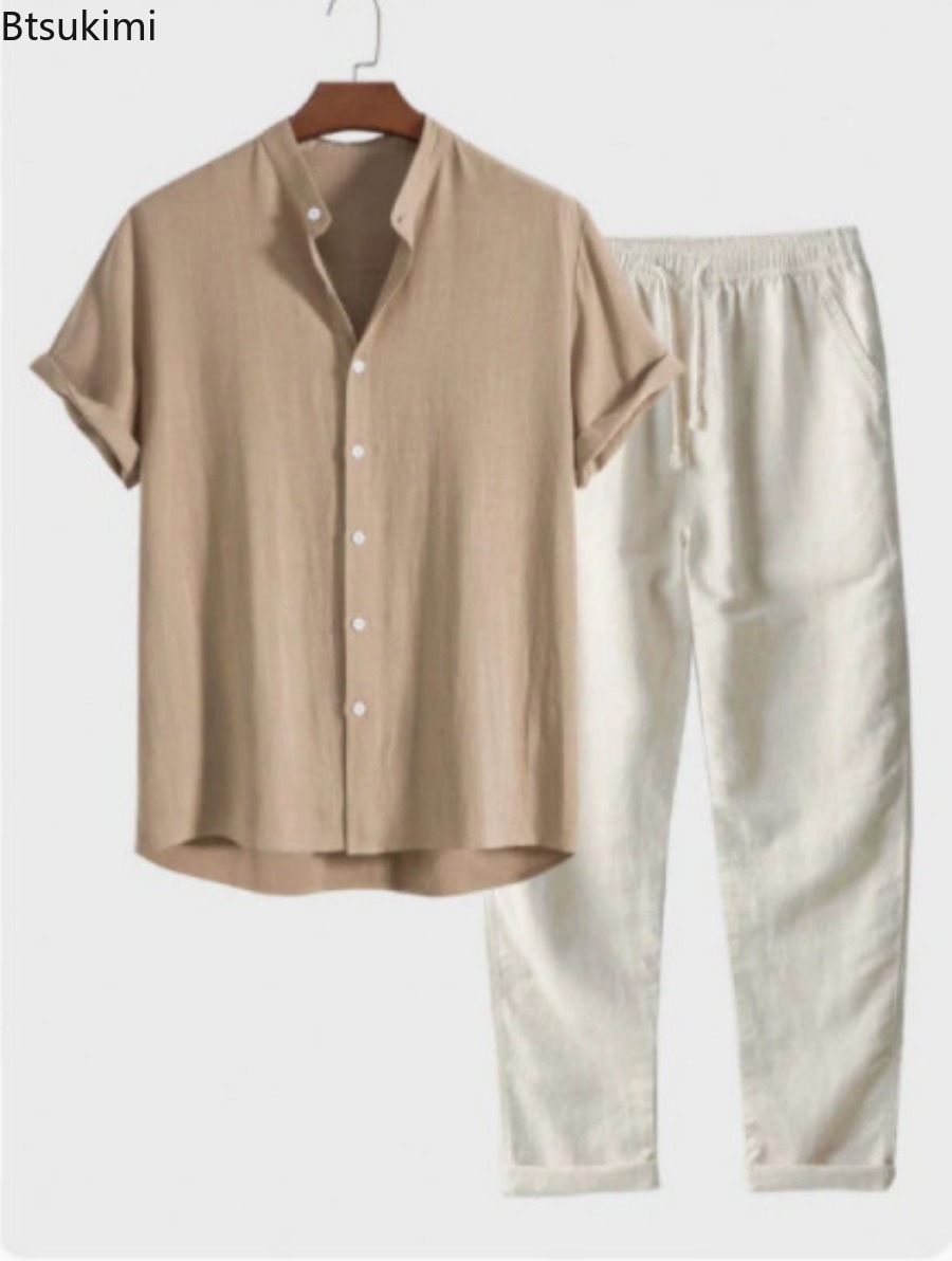 طقم رجالي صيفي جديد 2026 عصري  - مراجعة Short Linen Drawstring وسعره