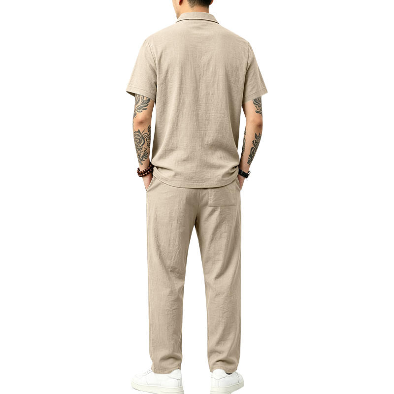 طقم بولو رجالي من قطعتين: قميص - مراجعة Short Linen Drawstring وسعره