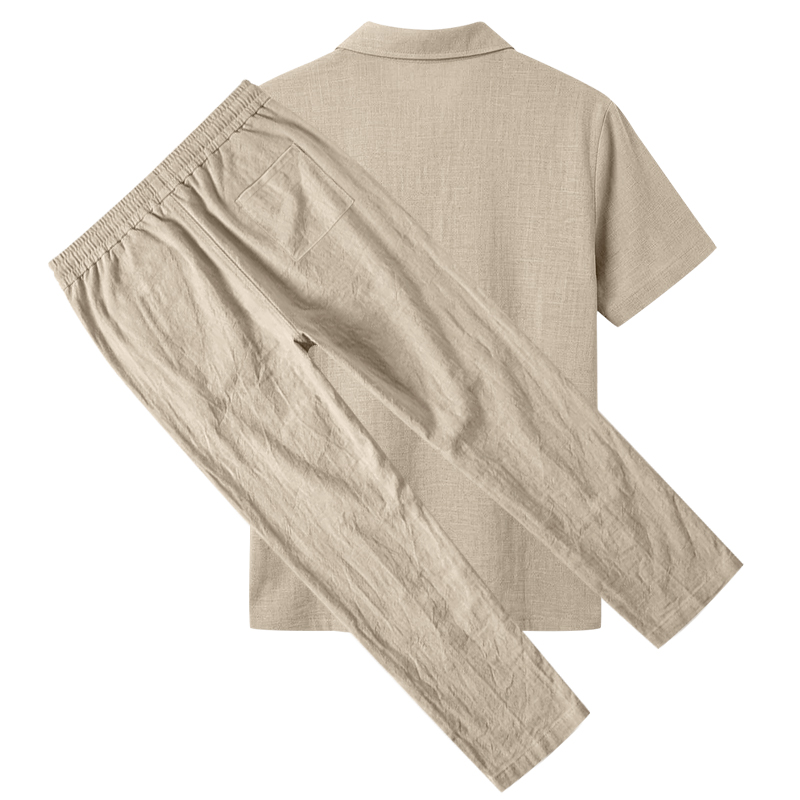 طقم بولو رجالي من قطعتين: قميص - مراجعة Short Linen Drawstring وسعره